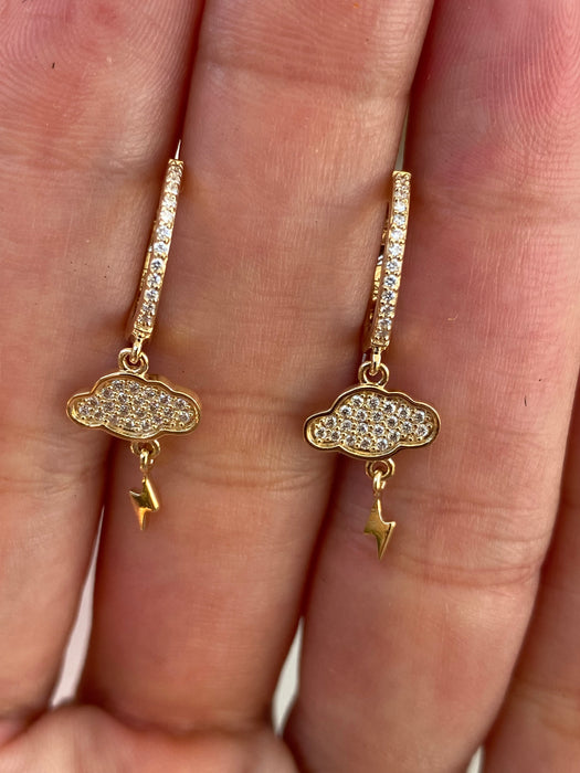 14K Diamond Cloud & Lightning Bolt Huggie Earrings