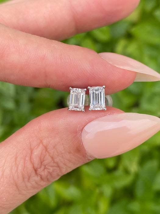 14K White Gold Lab Diamond Emerald Cut Stud Earrings 1 TCW