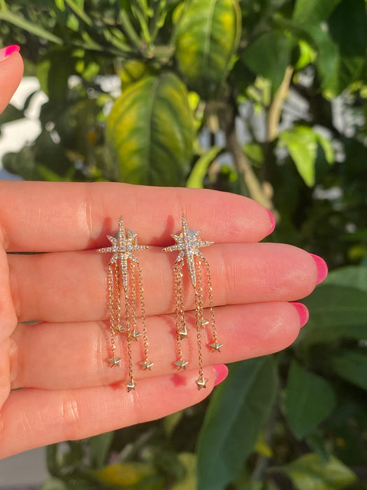 14k diamond star chandelier dangly earrings