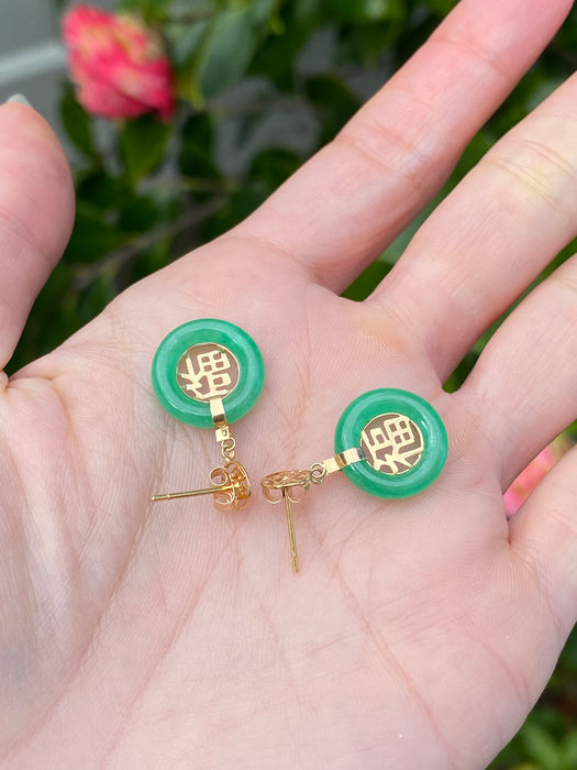 14k green jade earrings