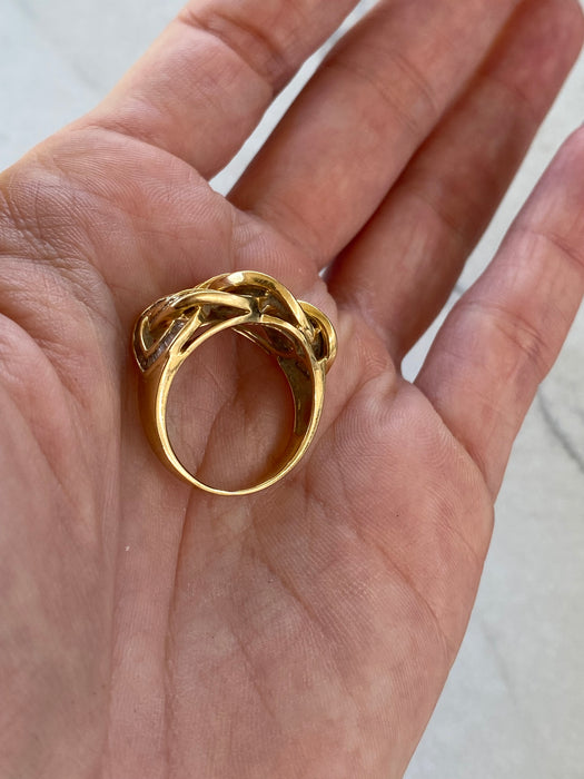 Vintage 18K Gold Baguette Diamond Braided Knot Ring, 0.90 CT