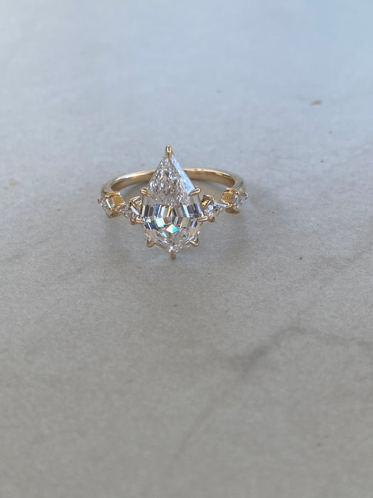 14K 3.51 TCW Step-Cut Pear Lab Diamond Ring