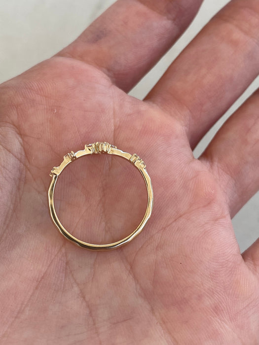 14K Gold Rose Cut & Round Brilliant Lab Diamond Chevron Ring