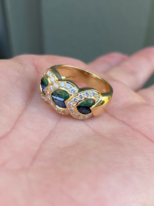 18k emerald sapphire diamond heart ring size 7