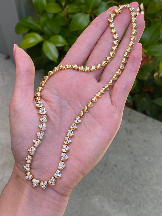 Vintage 18K Gold Diamond Heart Tennis Necklace