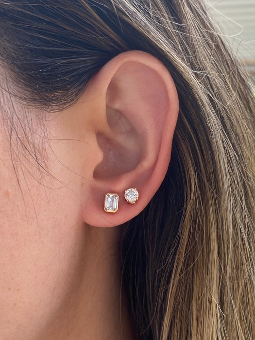 14K Bezel Set Lab Emerald Cut 1 Carat Diamond Stud Earrings