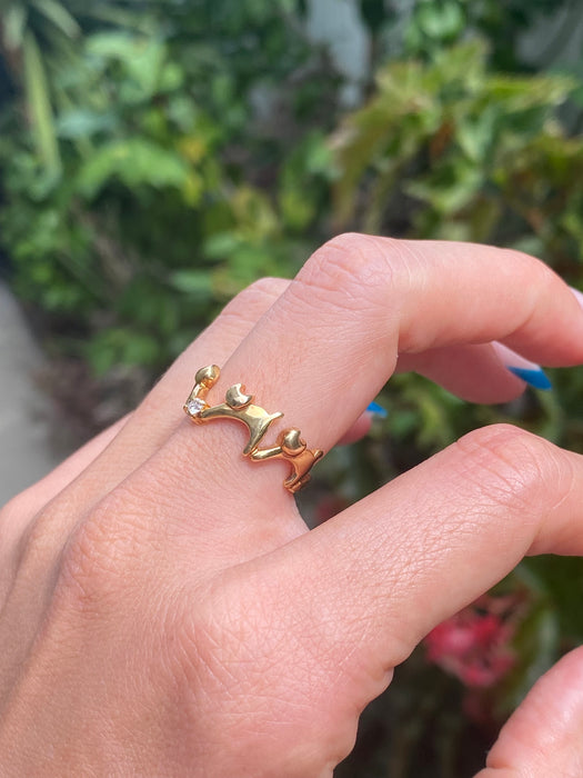 Custom preorder 14k dancing kitty cat ring