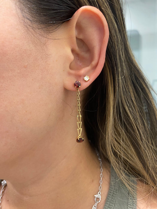 Vintage 14K Gold Garnet Dangle V-Link Earrings