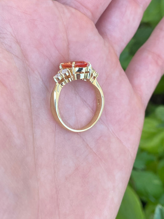Vintage 18K Gold Orange Pear Sapphire Diamond Ring