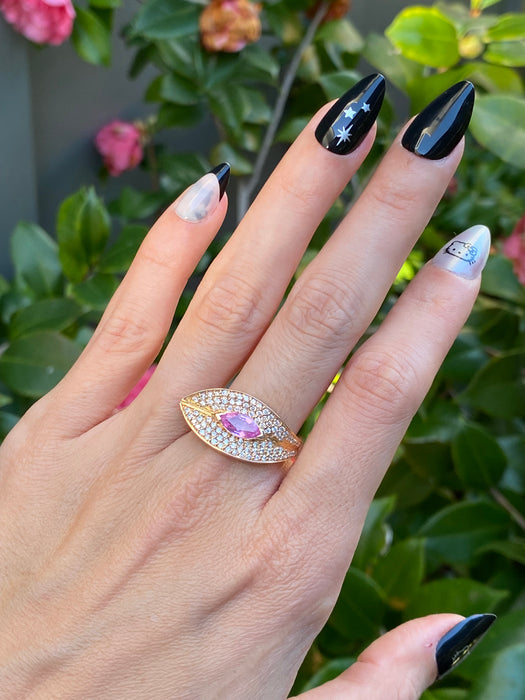 18k rose gold pink sapphire diamond leaf ring size 6.5