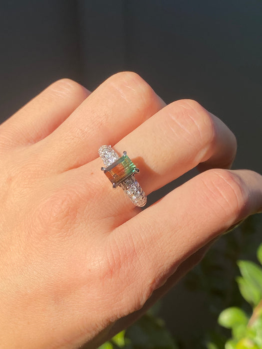 Platinum watermelon tourmaline and diamond ring size 7