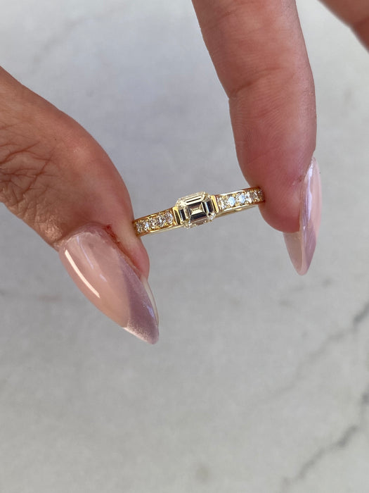 Vintage 18K East-to-West Emerald Cut Diamond Ring
