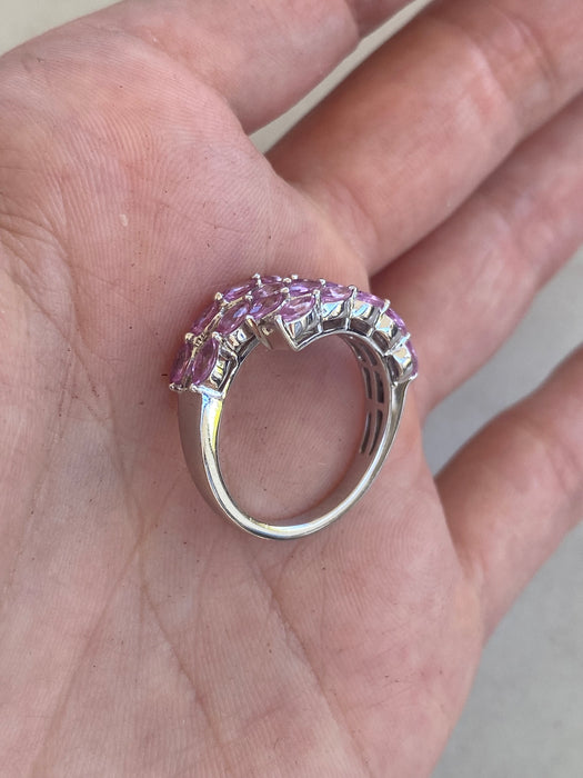 Vintage 18K White Gold Pink Sapphire & Diamond Ring