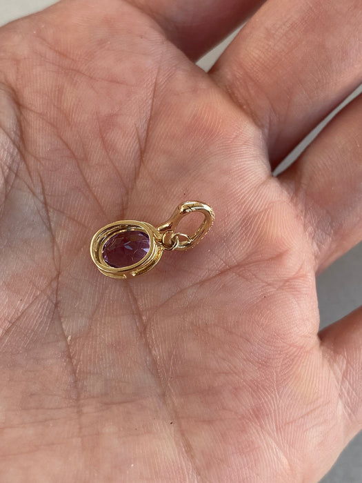 14K Gold Amethyst & Diamond Double Bezel Charm