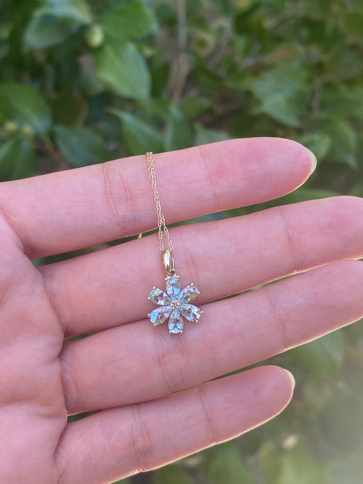 14k aquamarine diamond flower necklace
