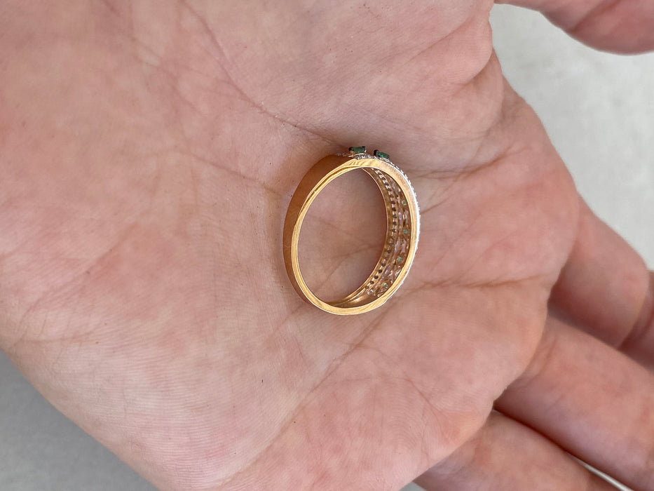 14K Rose Gold Emerald & Diamond Ring