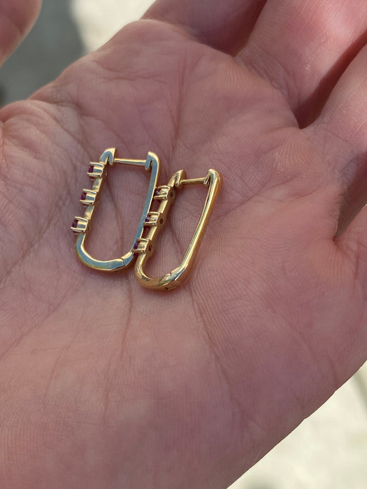 14K Gold Ruby Huggie Earrings
