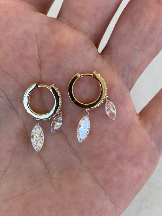 14K 1.5 TCW Lab Diamond Marquise Drop Huggie Earrings