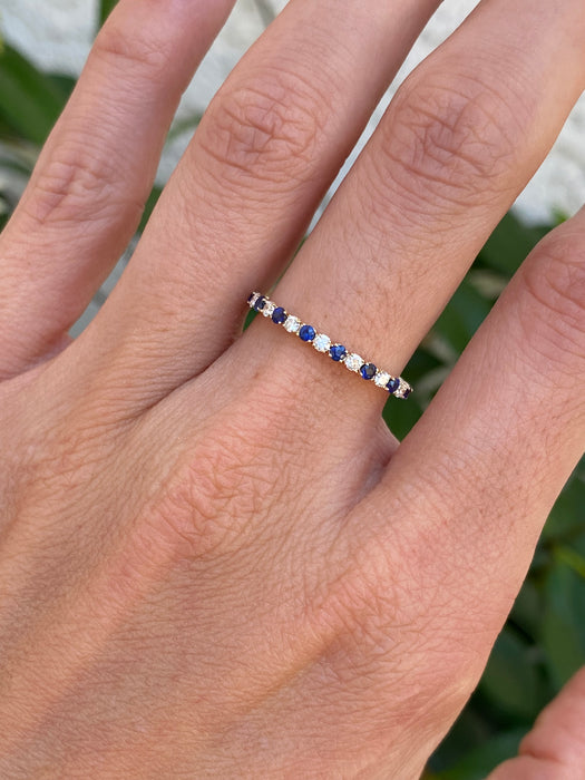 14K Gold Blue Sapphire & Diamond Half Eternity Ring
