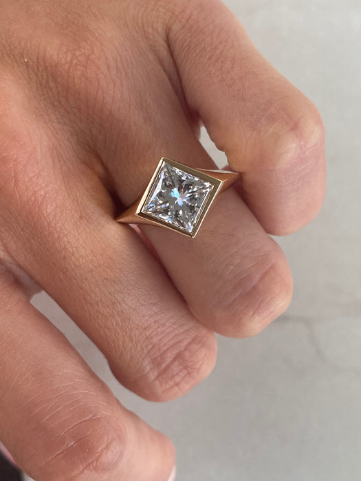 14K 3.03 Carat Bezel-Set Princess-Cut Lab Diamond Ring