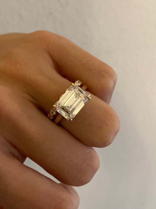 14K 5.15 Carat East-West Emerald Cut Lab Diamond Ring