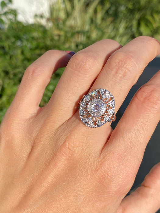 18k white gold art deco rose cut diamond ring size 6