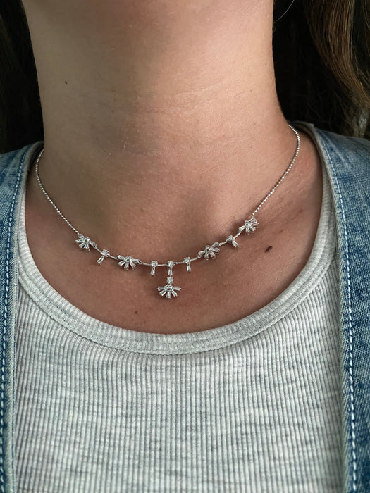 Vintage 18K White Gold Diamond Flower Necklace | 1.30 TCW Natural Diamonds