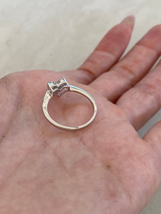 Vintage 18K White Gold Diamond Heart Ring | 0.50 TCW Natural Princess-Cut Diamonds