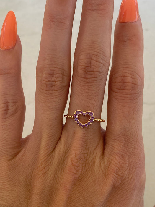 14K Gold Amethyst Heart Ring
