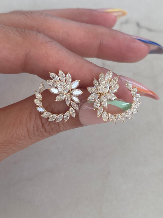 Vintage 18K Gold 3.3TCW Marquise Pear Circle Diamond Earrings