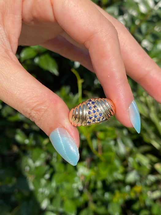 14k croissant blue sapphire ring size 6.75