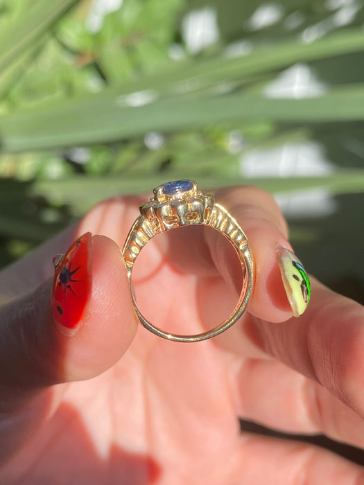 18k blue sapphire and diamond ring size 6.25