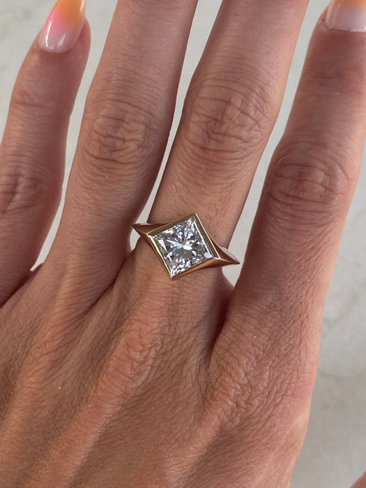 14K 3.03 Carat Bezel-Set Princess-Cut Lab Diamond Ring