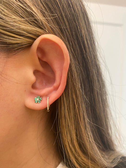 14k emerald and diamond flower stud earrings