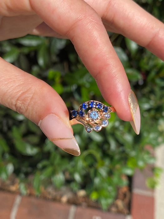 14k blue sapphire diamond ring size 8