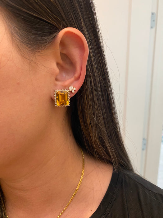 14k citrine diamond omega back earrings