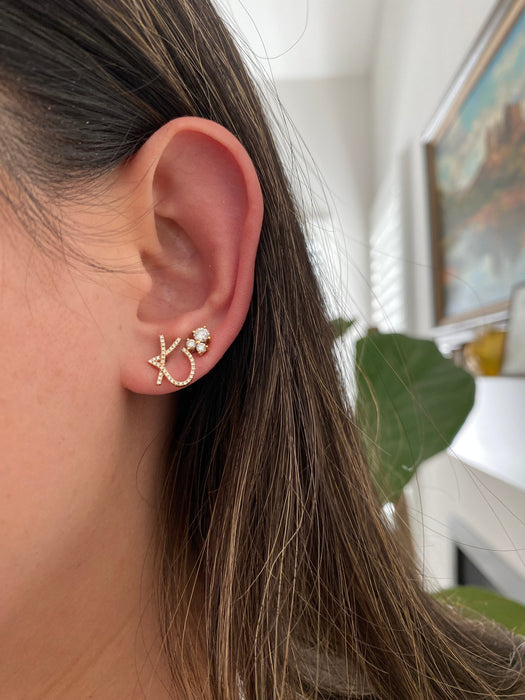 14k single earring diamond letter initial stud