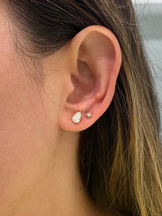 14K Gold Lab Diamond North Star Flat Back Screw-On Stud Earring | Single
