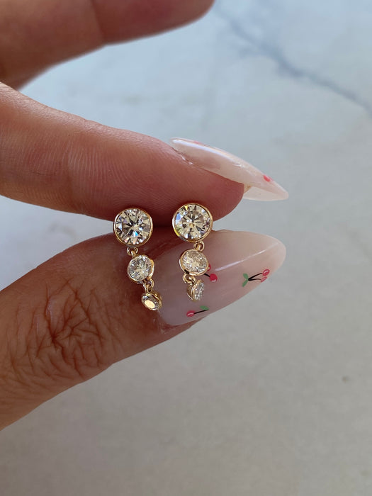 14K 1.7 TCW Bezel Set Lab Diamond Graduated Earrings