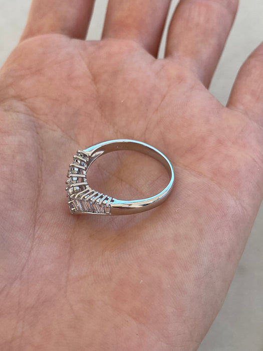 Vintage Platinum 900 Baguette & Diamond Chevron Ring