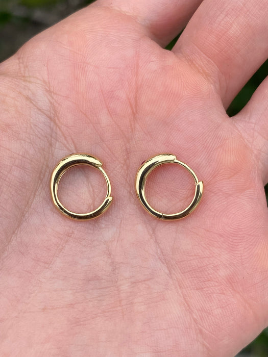 14K Gold Flush Set Ruby Huggie Earrings