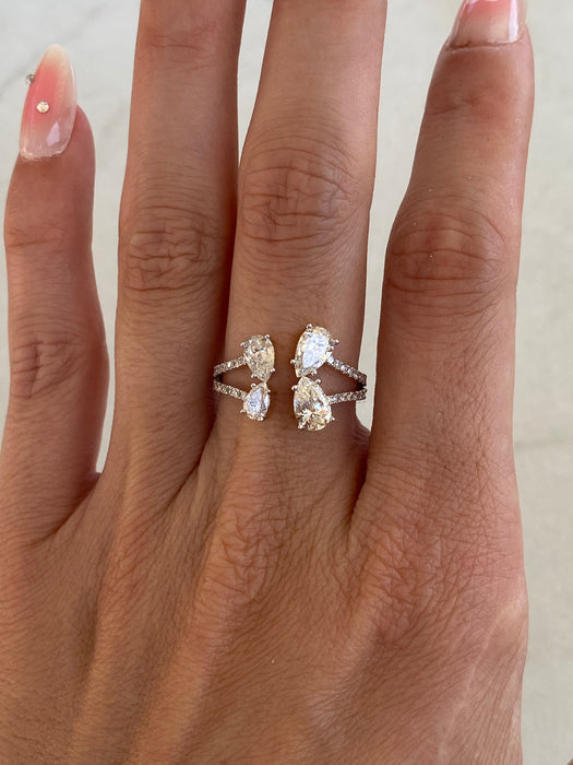 14K Gold Pear 1.75 Carat Lab Diamond Pear Double Band Ring with Open Front Design