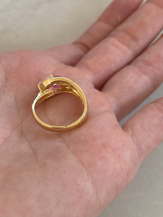 Vintage 18K Pink Sapphire & Diamond Ring
