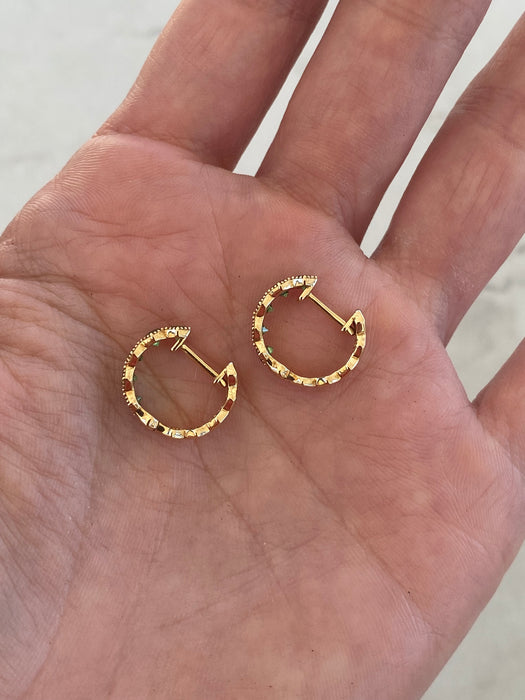 14K Gold Hexagon Tsavorite Garnet Huggie Earrings