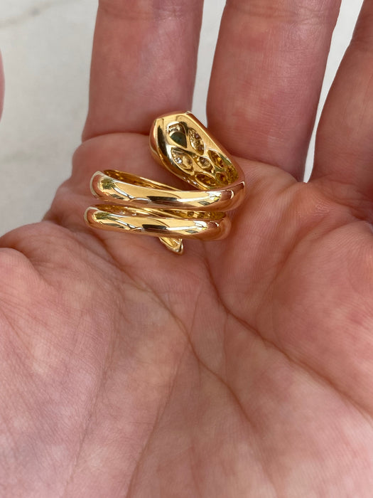18K Gold Ruby, Emerald & Diamond Snake Ring