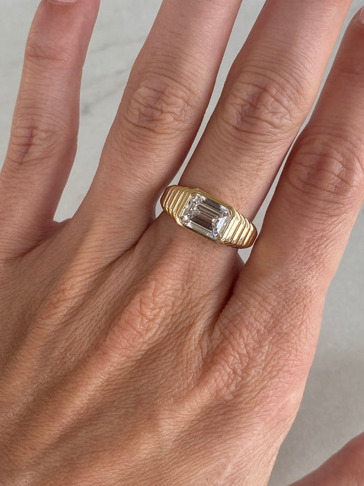 14K Ribbed 2 Carat Emerald Cut Lab Diamond Ring- IGI