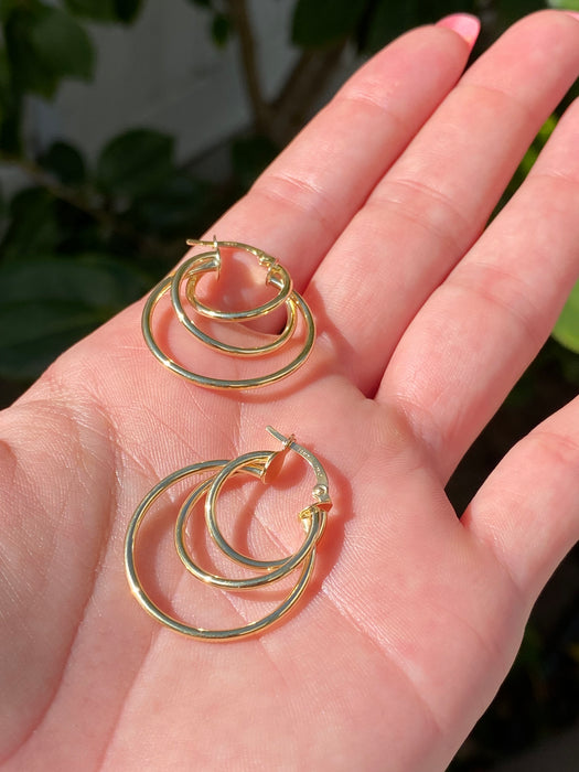 14k triple hoop earrings