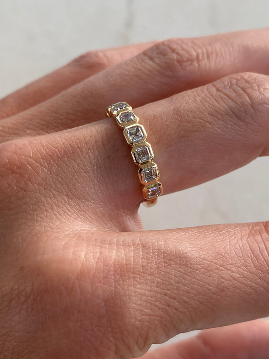 14K Gold Bezel Set Asscher Cut Lab Diamond Band Ring