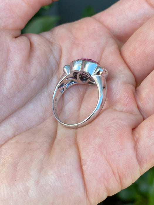 18k white gold ruby diamond heart ring
