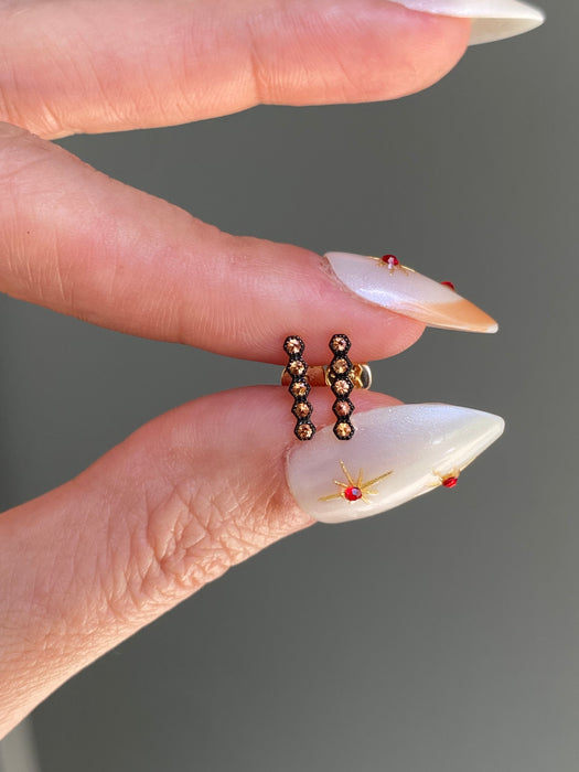 14K Black Rhodium Orange Sapphire Hexagon Bar Stud Earrings